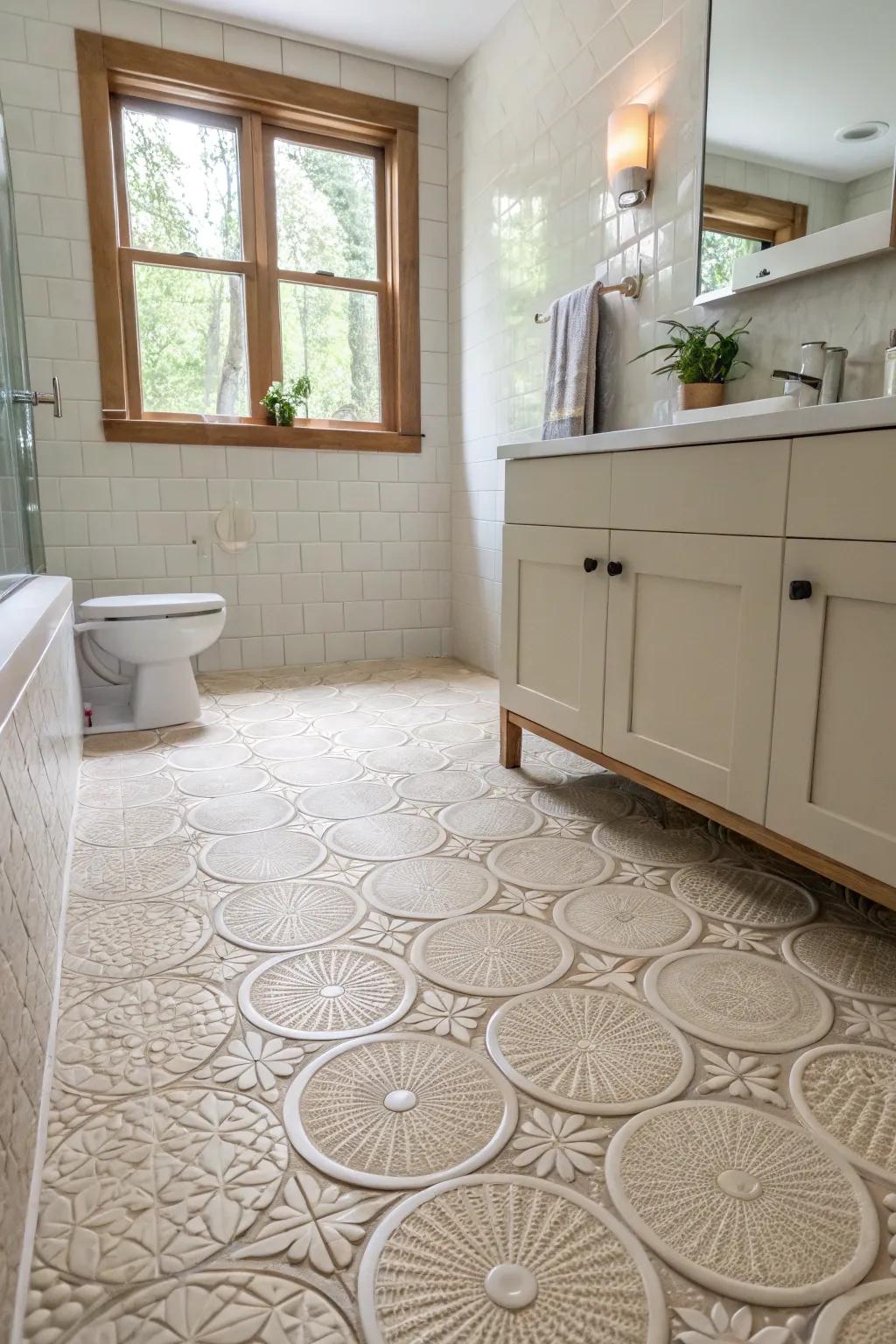 Textured tiles add safety and style to bathroom floors.