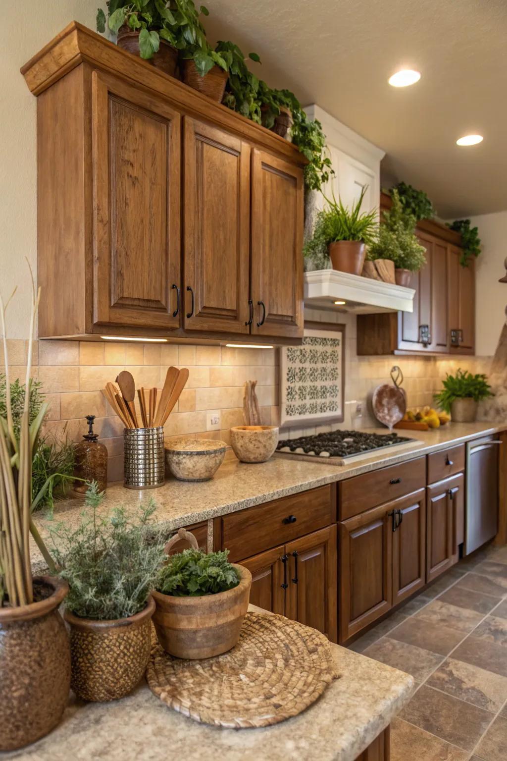 A kitchen that embraces organic elements for an inviting and cozy sensation.