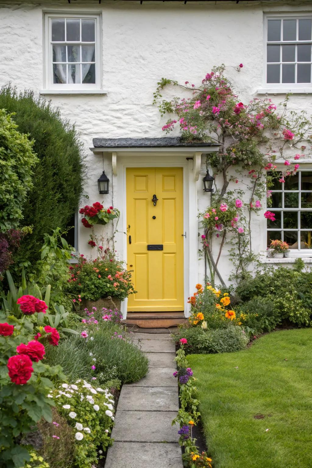 A sunshine yellow entrance provides a warm, joyful greeting.