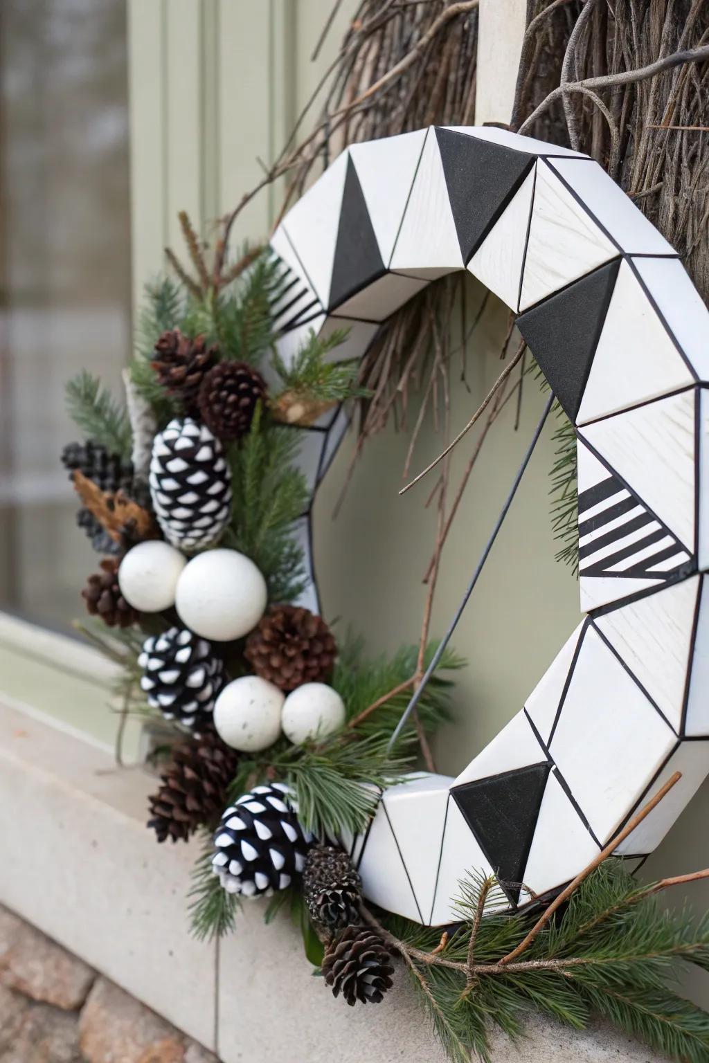 A minimalist wreath providing a sleek and sophisticated aesthetic.
