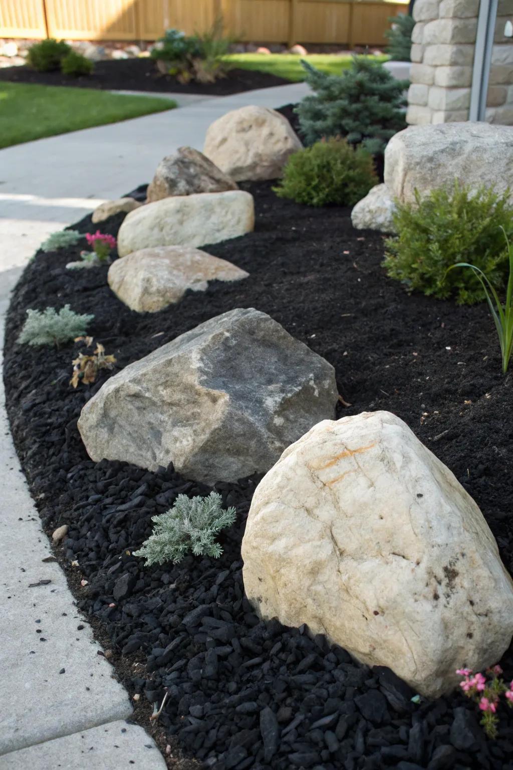 Rocks and ground cover: a perfect combination for visual appeal.