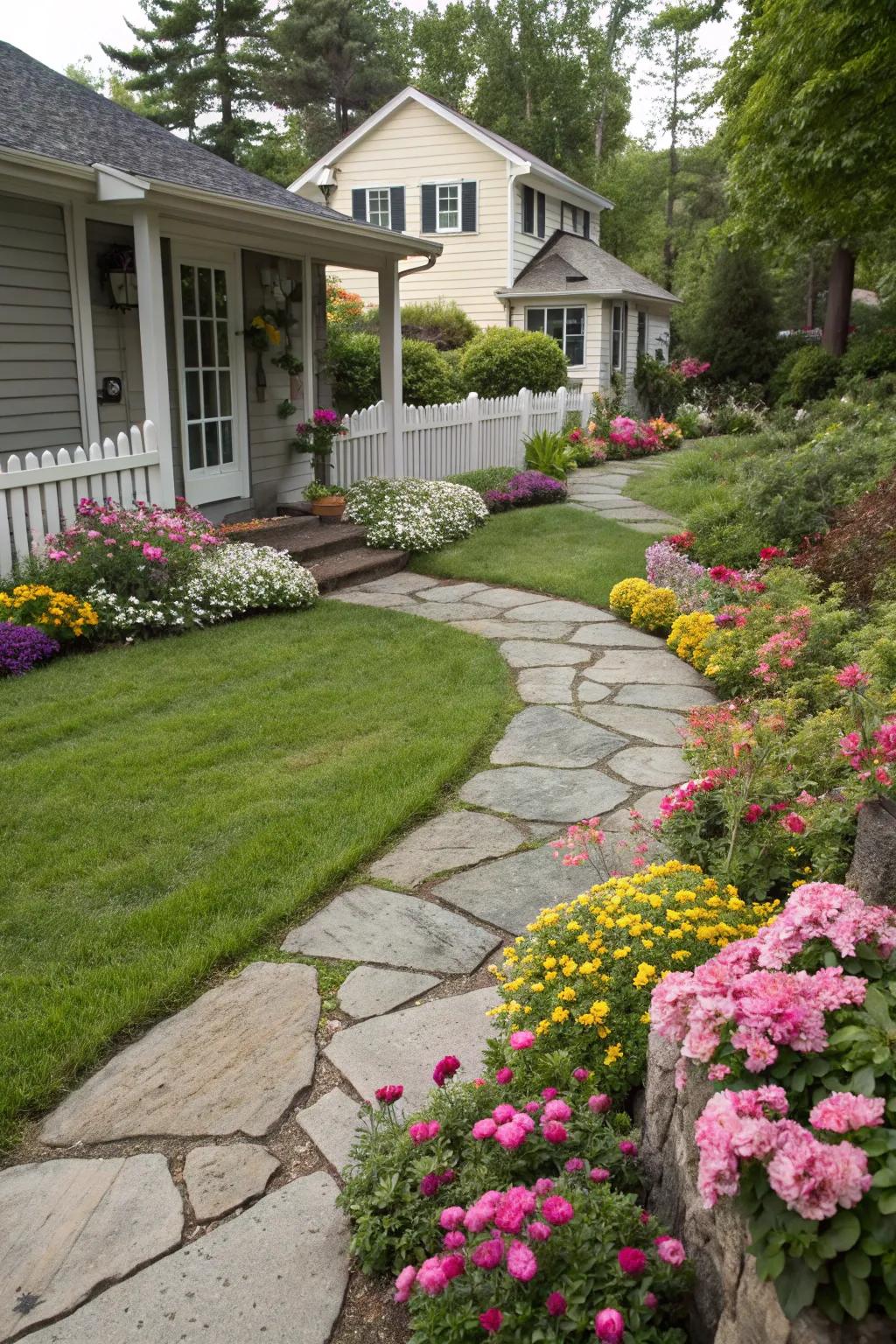Define your flower beds with sophisticated stone walkways.