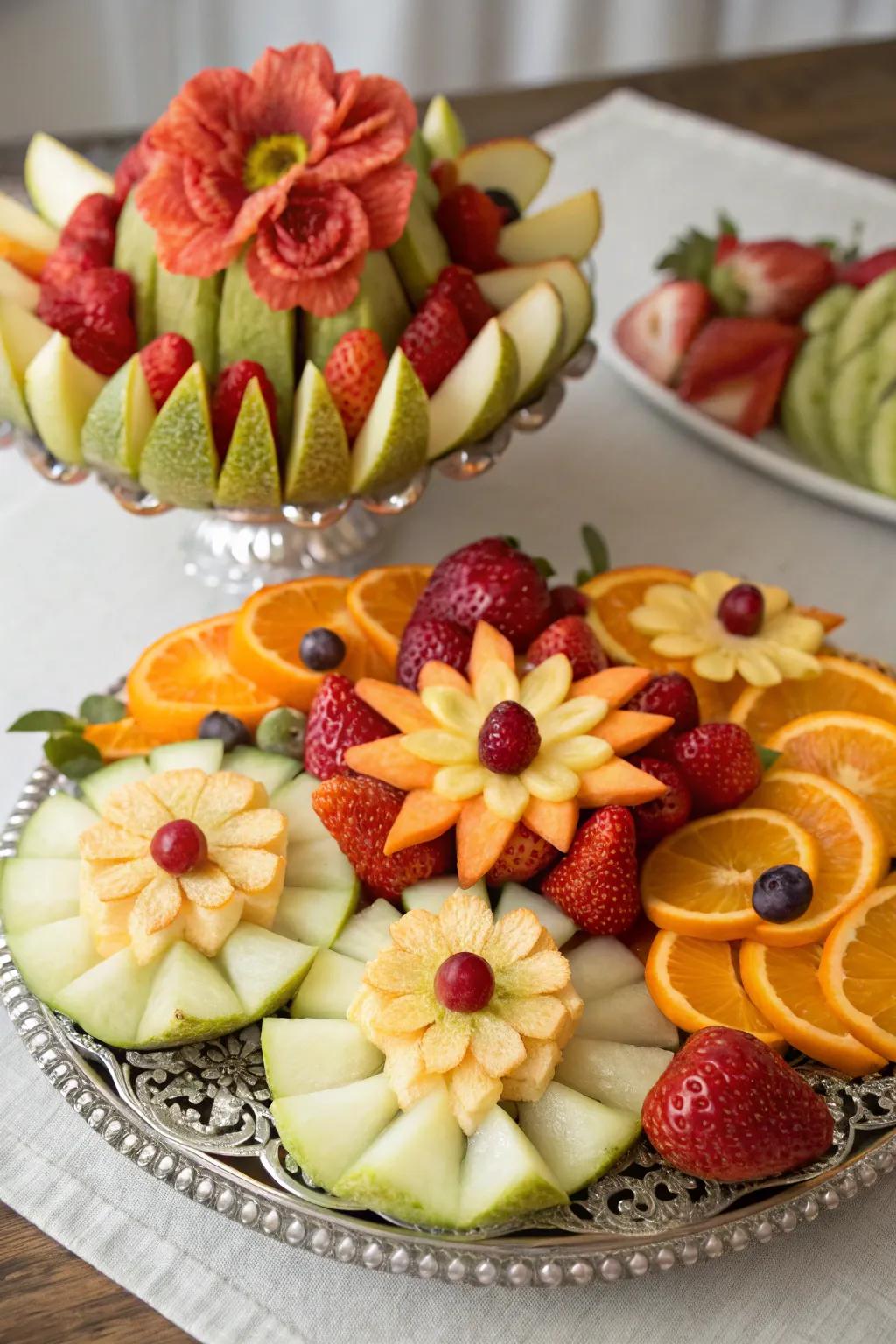 An imaginative edible floral assembly, enchanting and delectable.