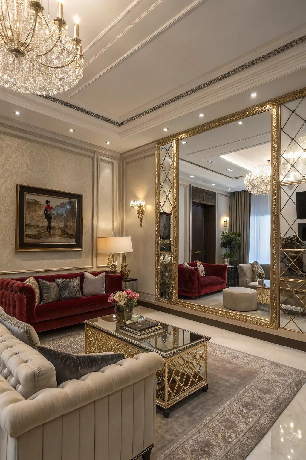Add a hint of luxury with a striking mirrored wall.