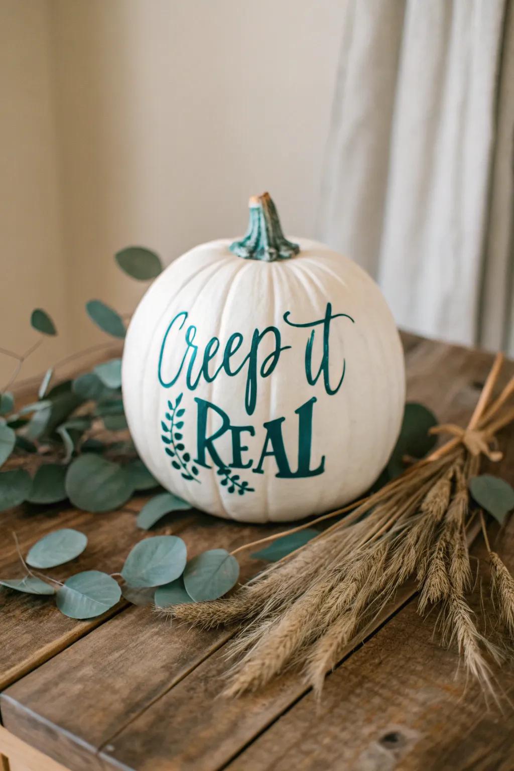 Enliven your autumnal décor with droll painted pumpkins such as 'Maintain Authenticity in a Spooky Manner' — a harmonious fusion of wit and panache!