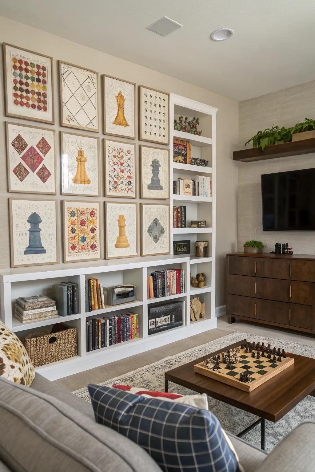 Convert your board game compilation into a captivating wall exhibition.