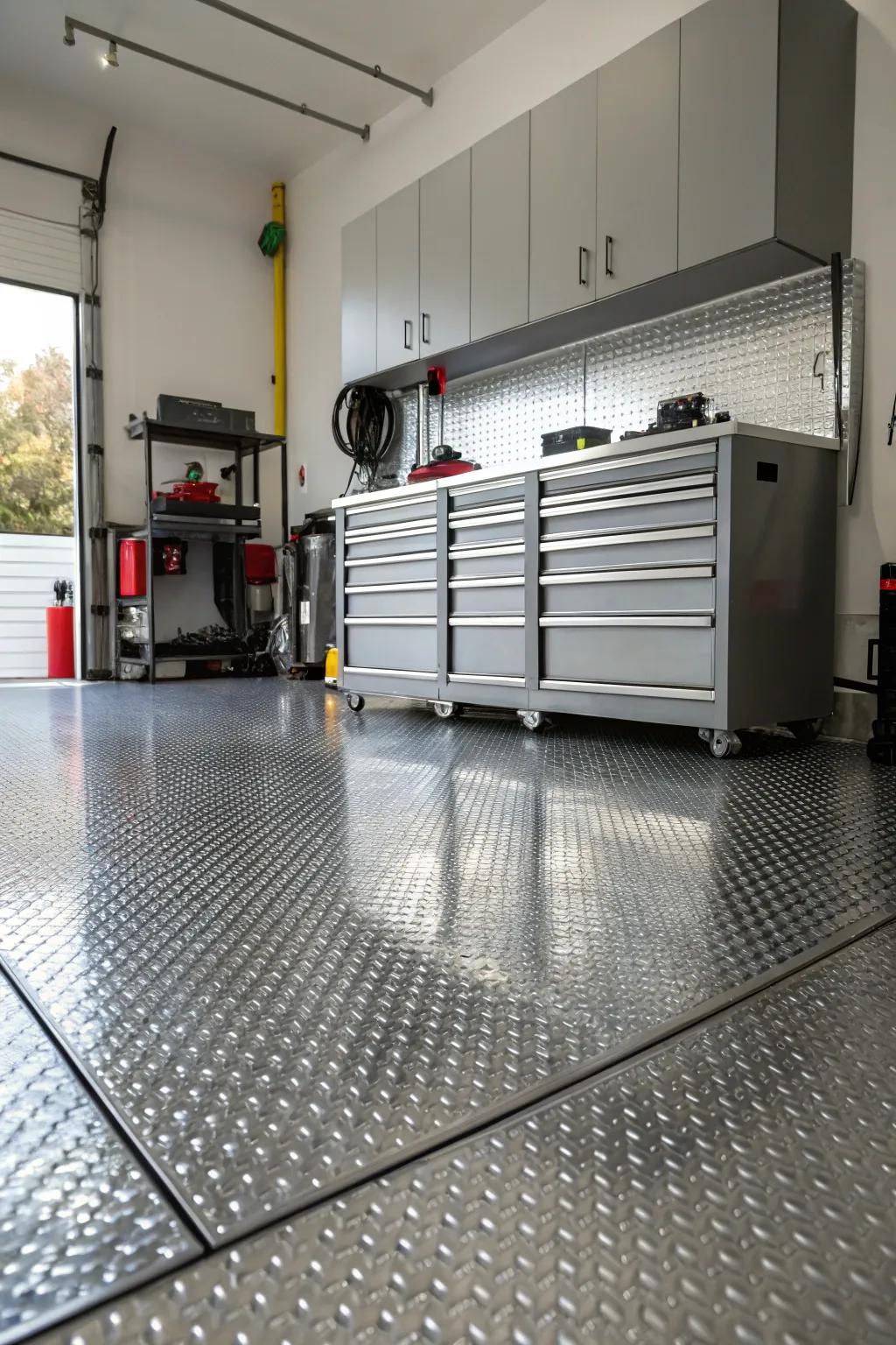 Realize an industrial sentiment through diamond plate squares.