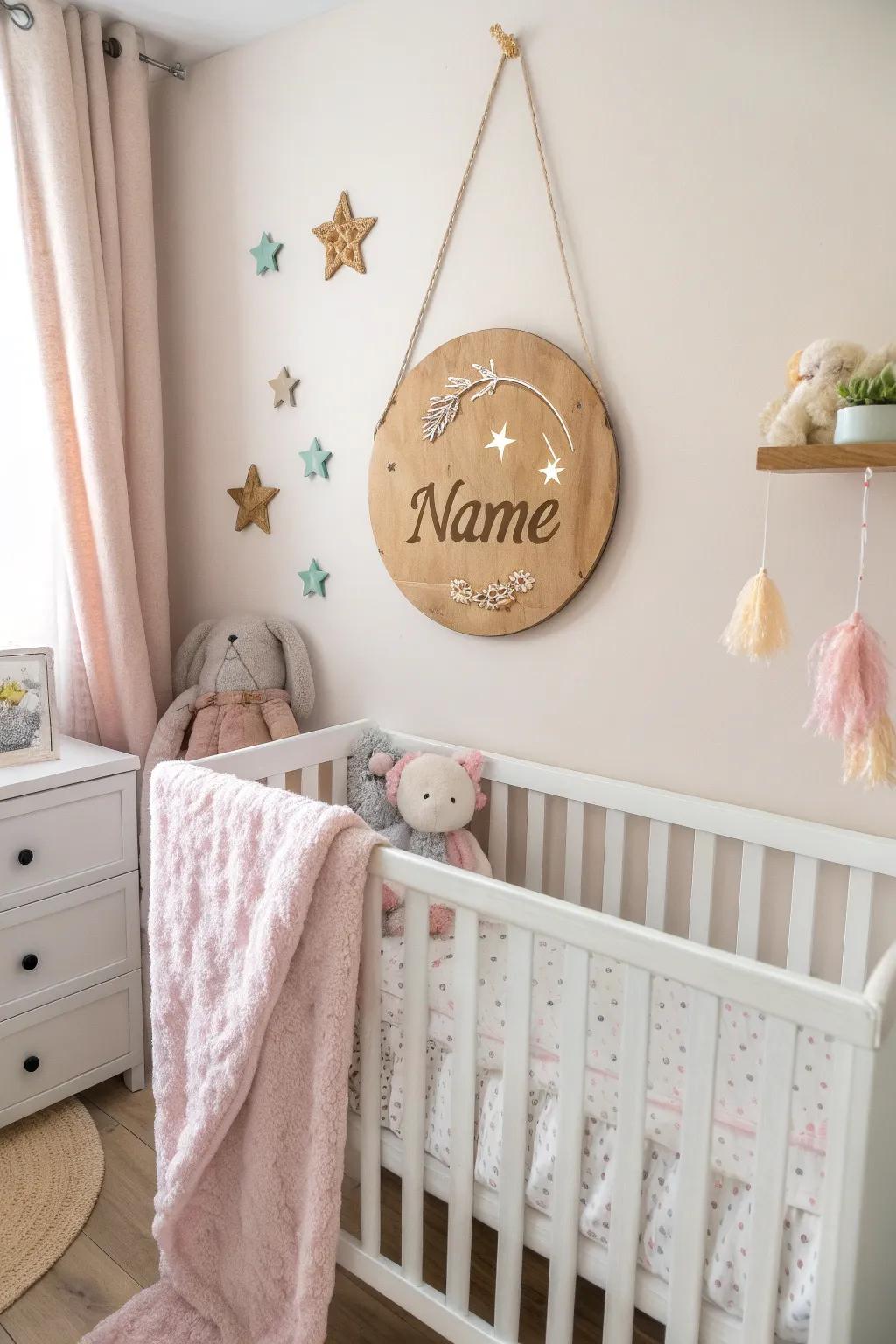 A customized monogram display adds a unique touch to the nursery.