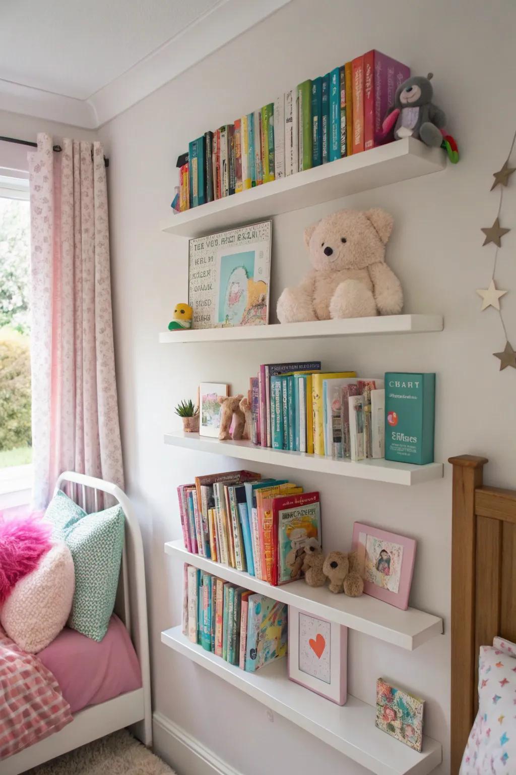 Decorative shelving unifies utility with charm.