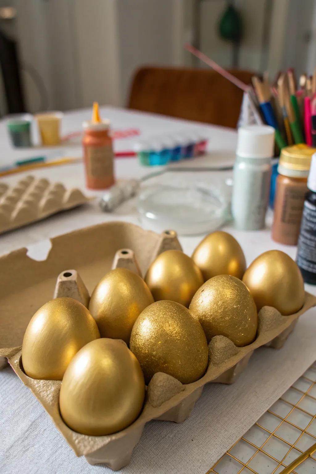 Forge your personalized gilded eggs through the utilization of uncomplicated materials, imbuing them with a distinctive character.