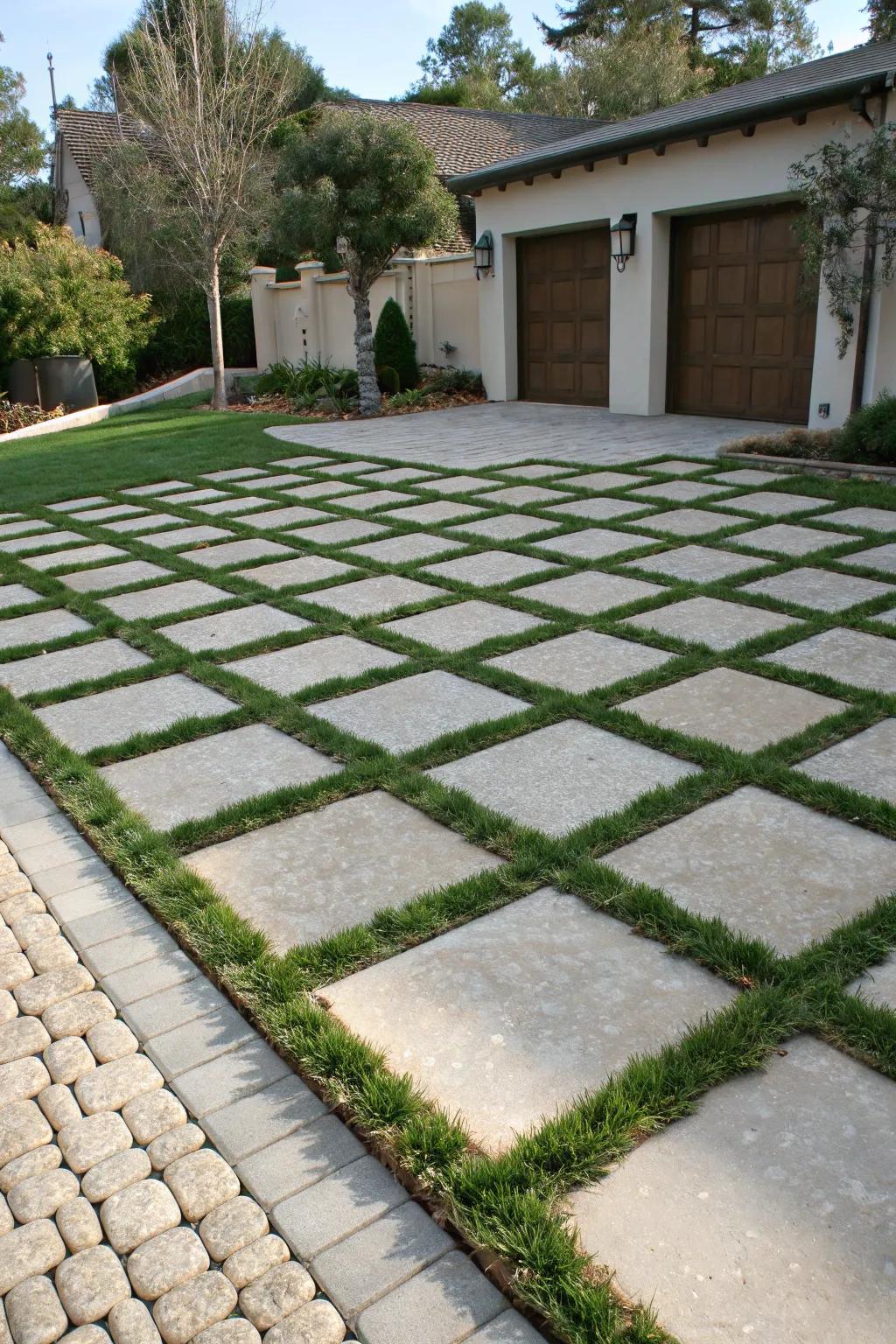 Environmentally friendly lattice design for a sustainable driveway.
