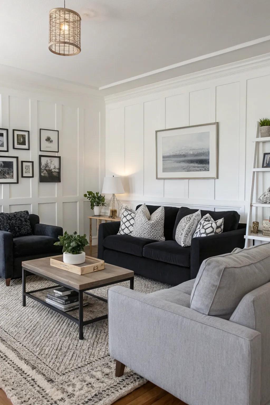 White walls act as a radiant and neutral setting for a well-balanced living space.