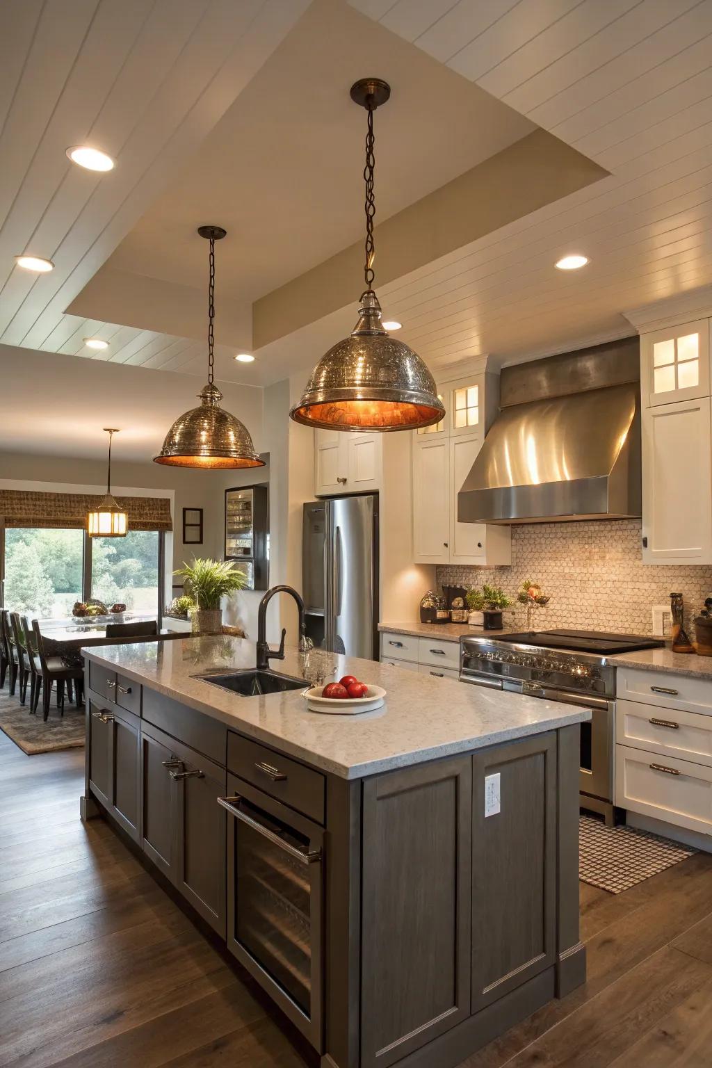 Sleek hanging illumination enriching a modern kitchen