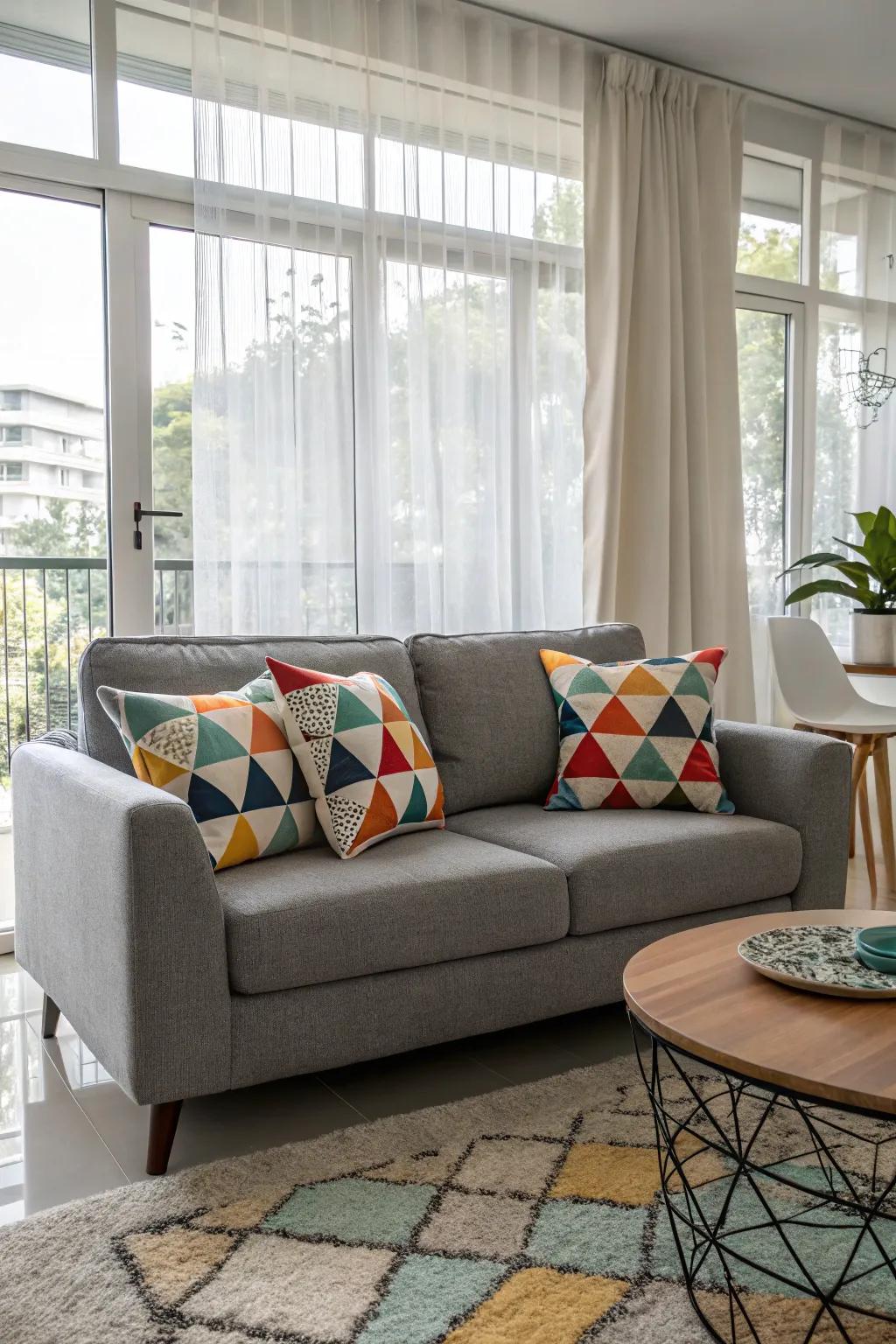 Geometric motifs introduce a spirited and contemporary flair to the décor.
