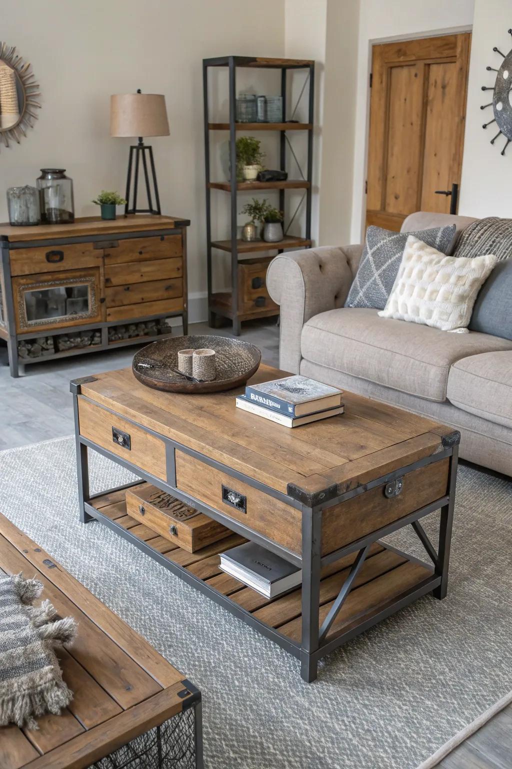 Blend materials for a sophisticated grey flooring design.