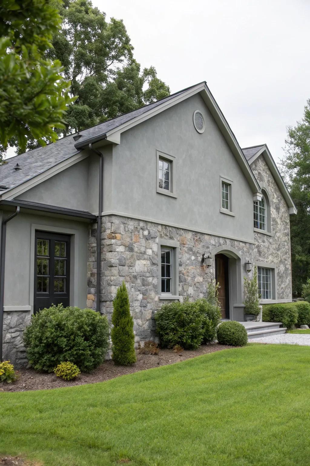 The epitome of rustic refinement achieved through the use of grey and stone.