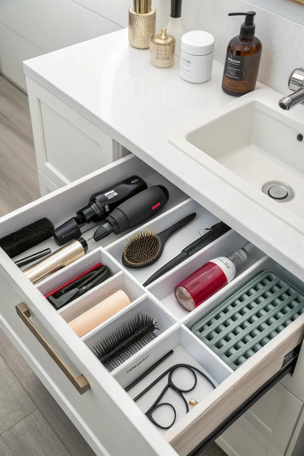 Clean drawer dividers for flawlessly structured styling must-haves.