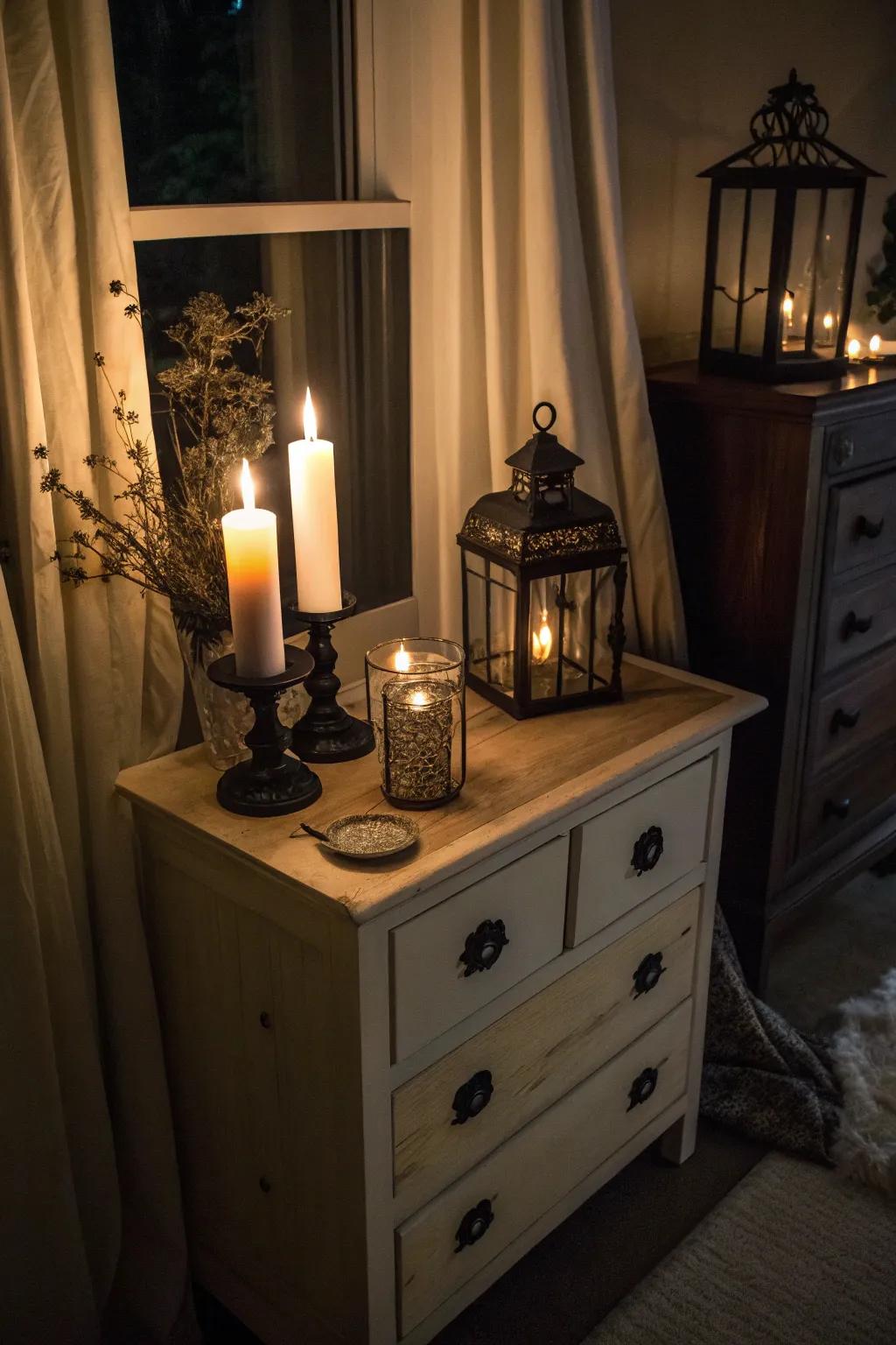 Candlelight imbues a comfortable, spectral atmosphere into any area.