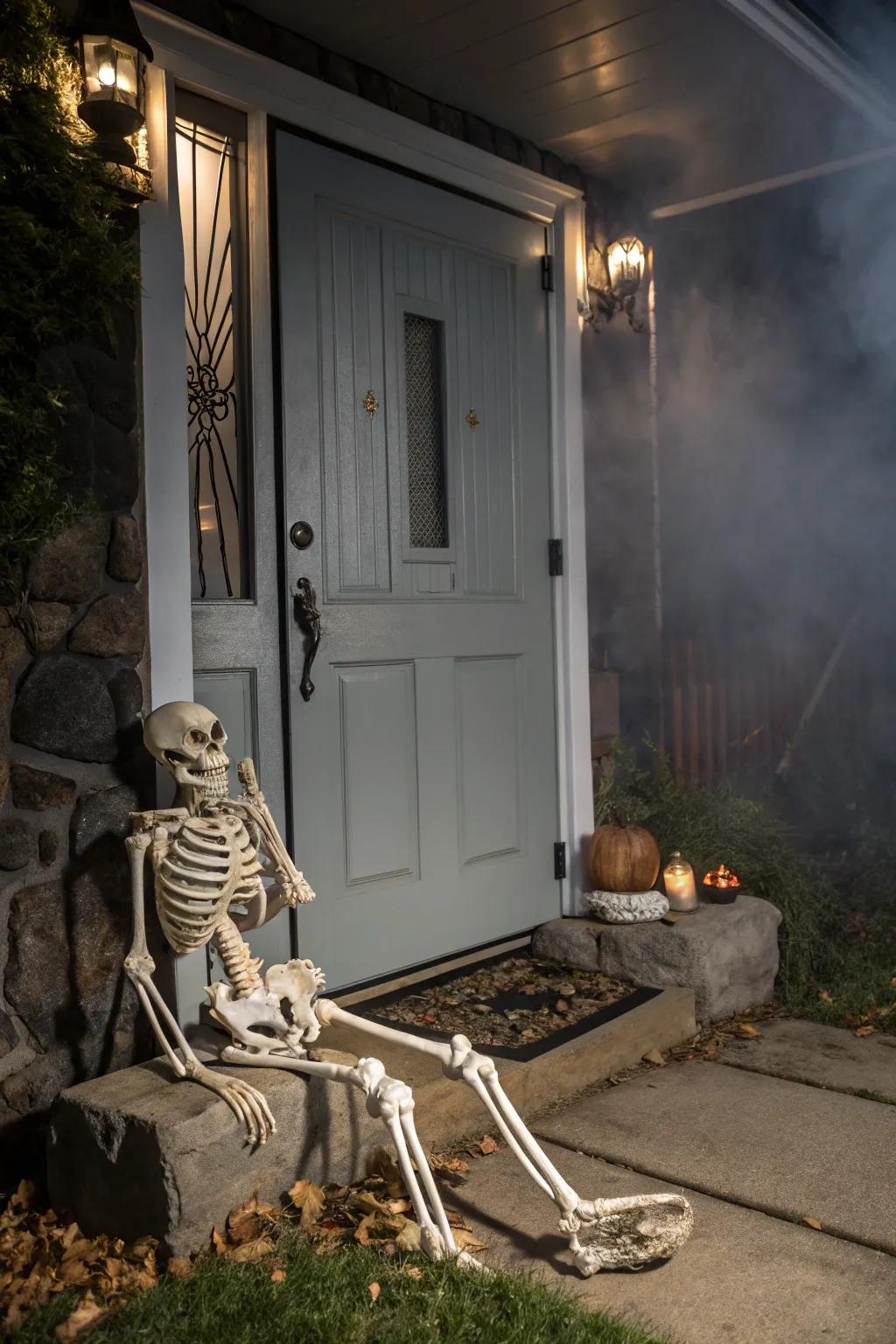 A skeleton decoration adds a touch of Halloween spookiness.