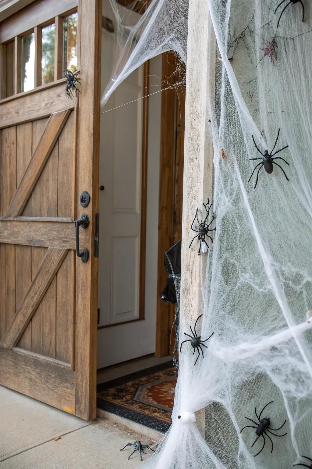 Cobwebs fashion an effortlessly eerie entrance.