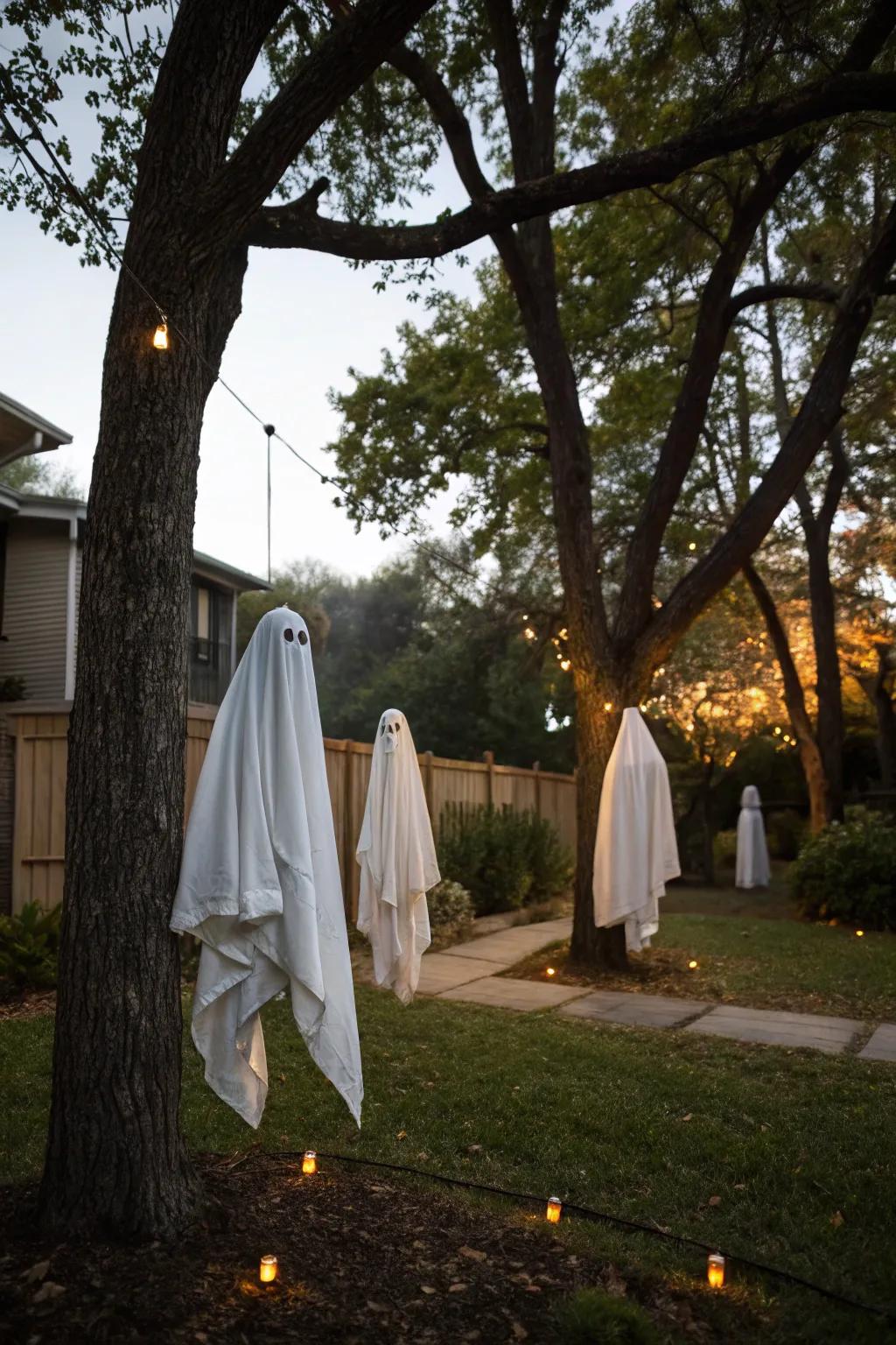 Establish an eerie ambiance with spectral figures that seem to float.