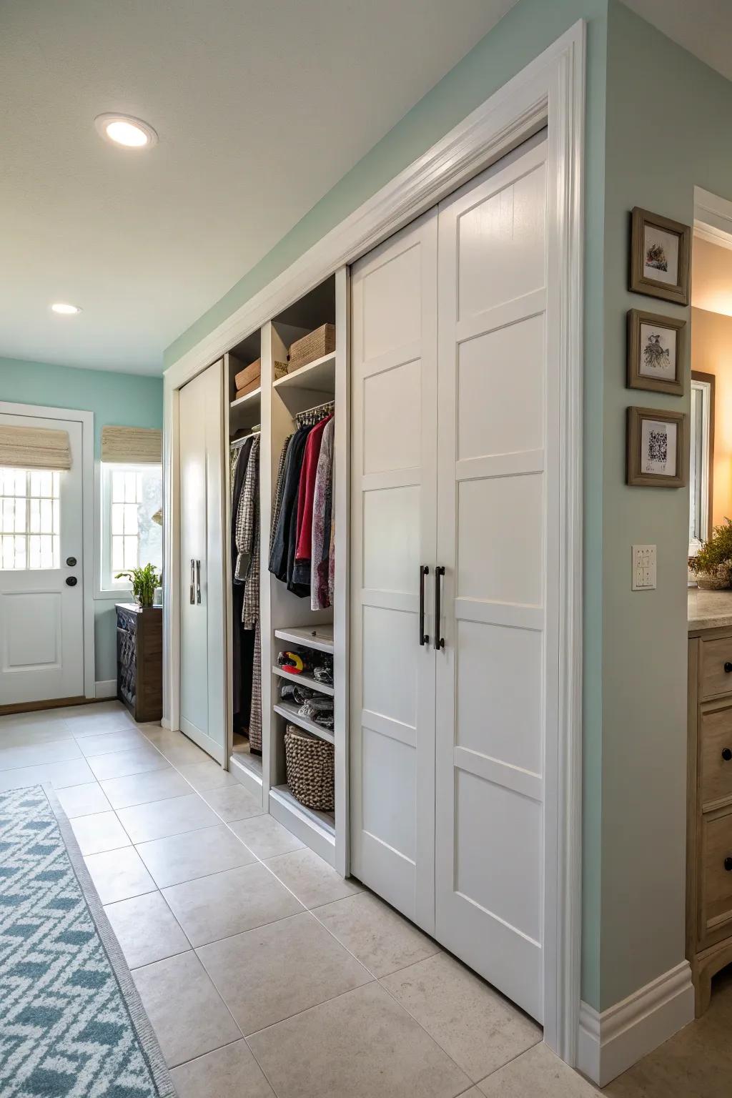 Select bi-fold doors for narrow hallways to optimize space utilization.