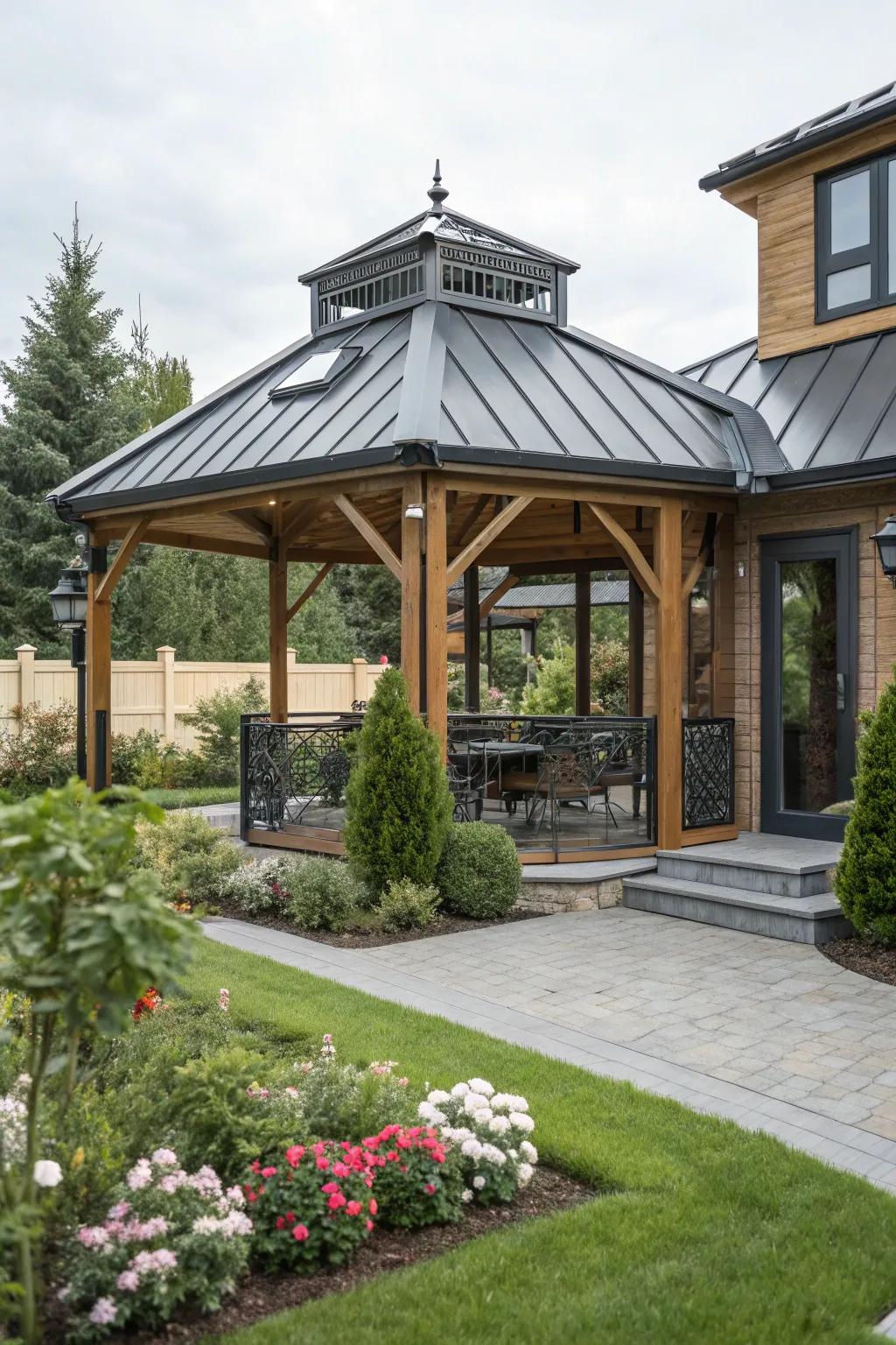 Unite natural and contemporary facets for a singular gazebo aesthetic.