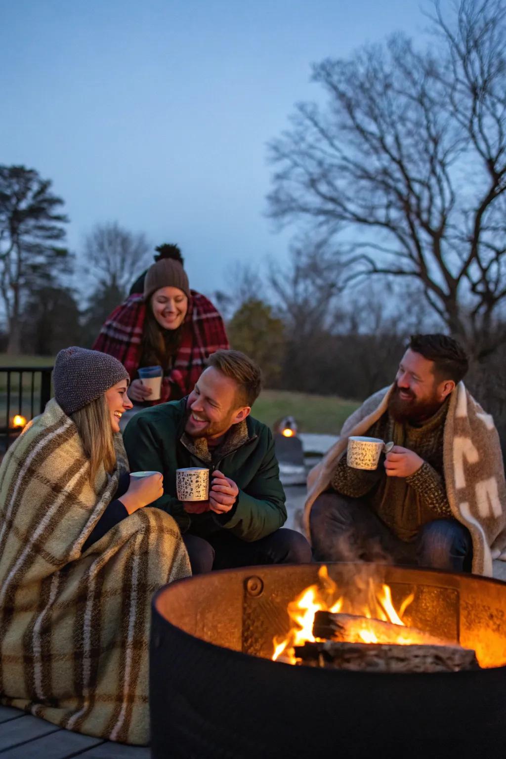 Indulge in a convivial gathering adjacent to an external bonfire.