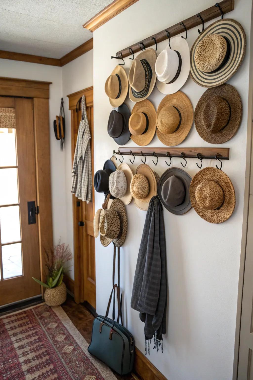 Optimize space utilization with a mounted hat rack.