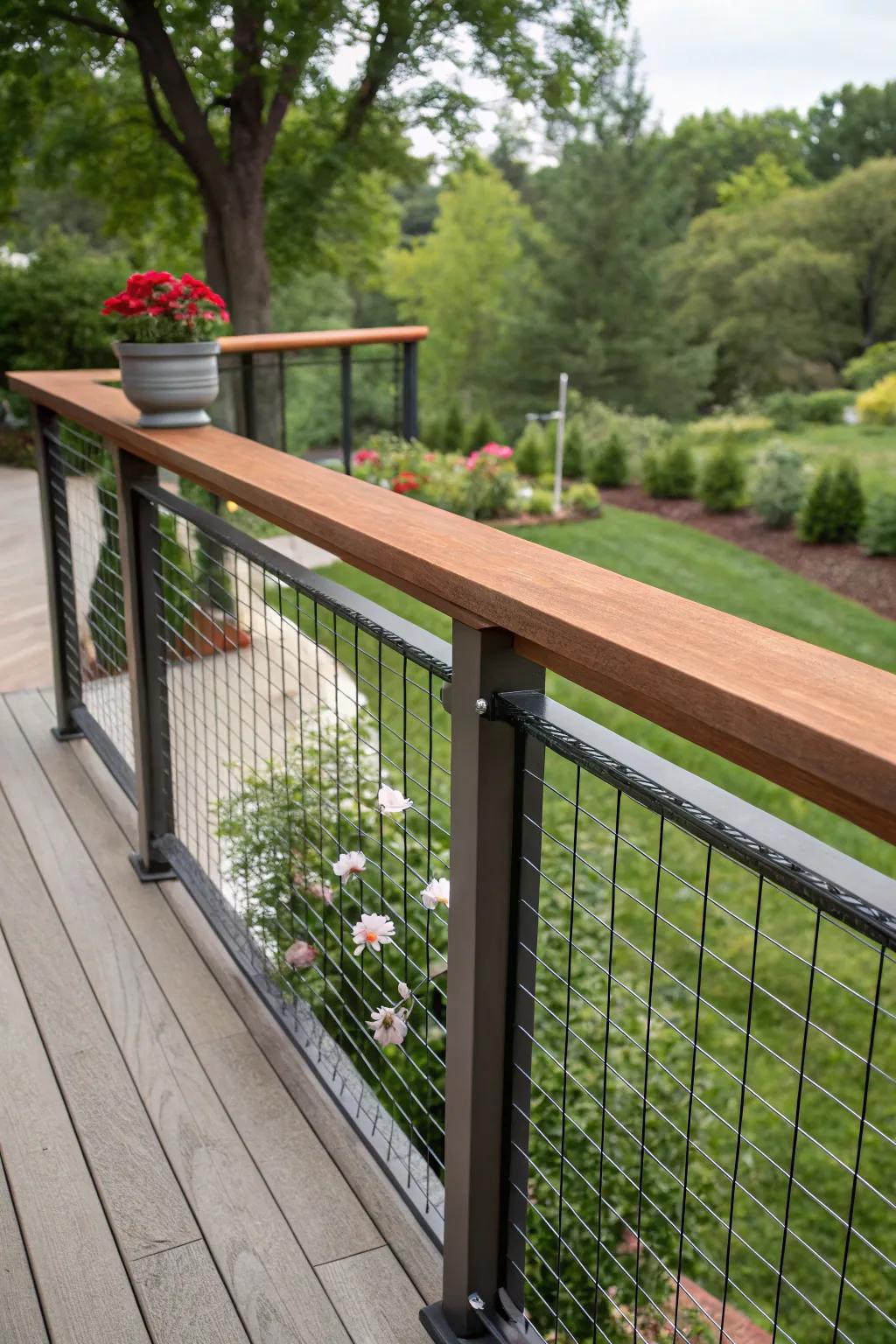 A surface cap enhances functionality and flair to wire mesh barriers.