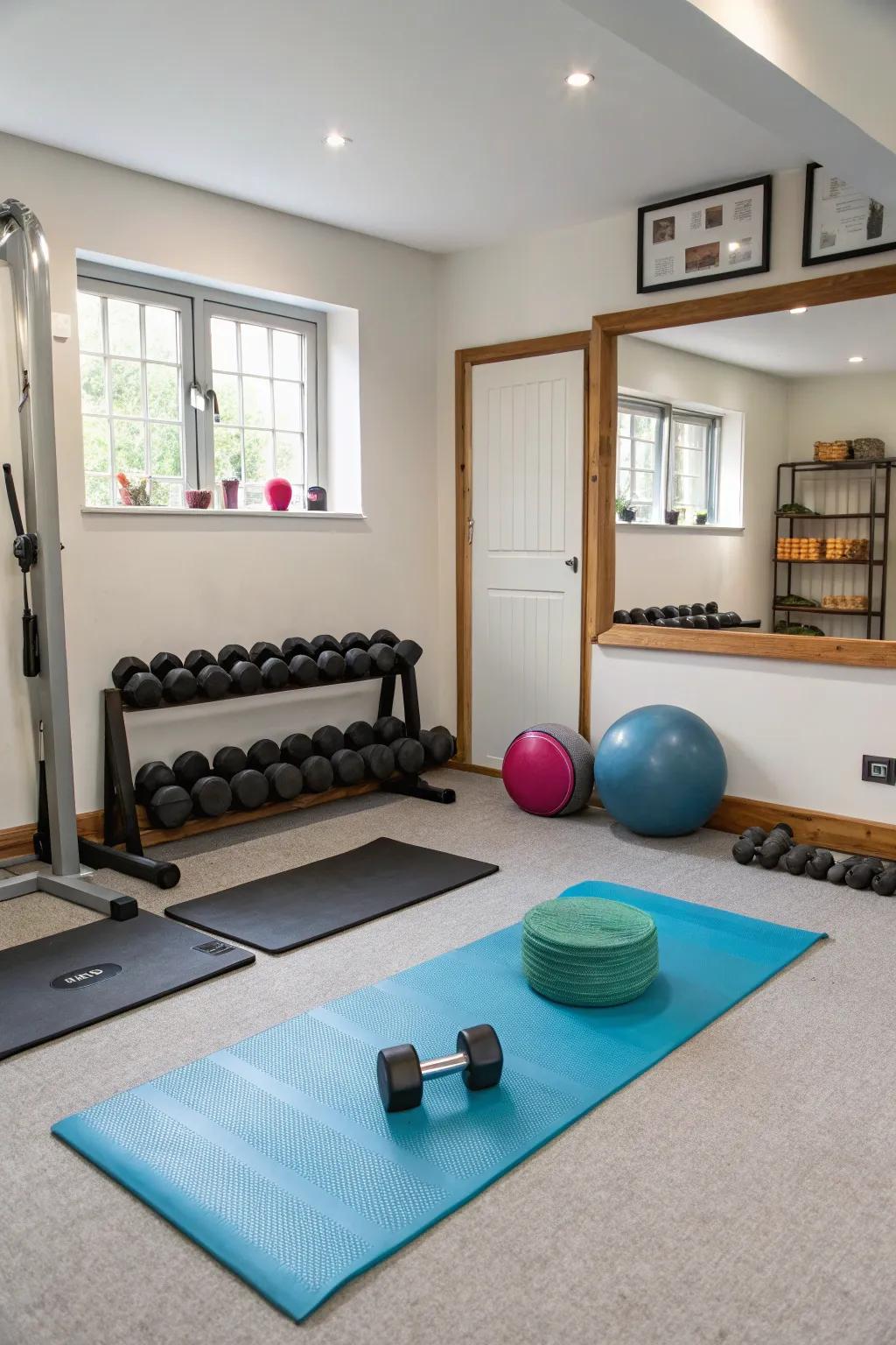 Dedicated workout sectors improve organization and efficiency.
