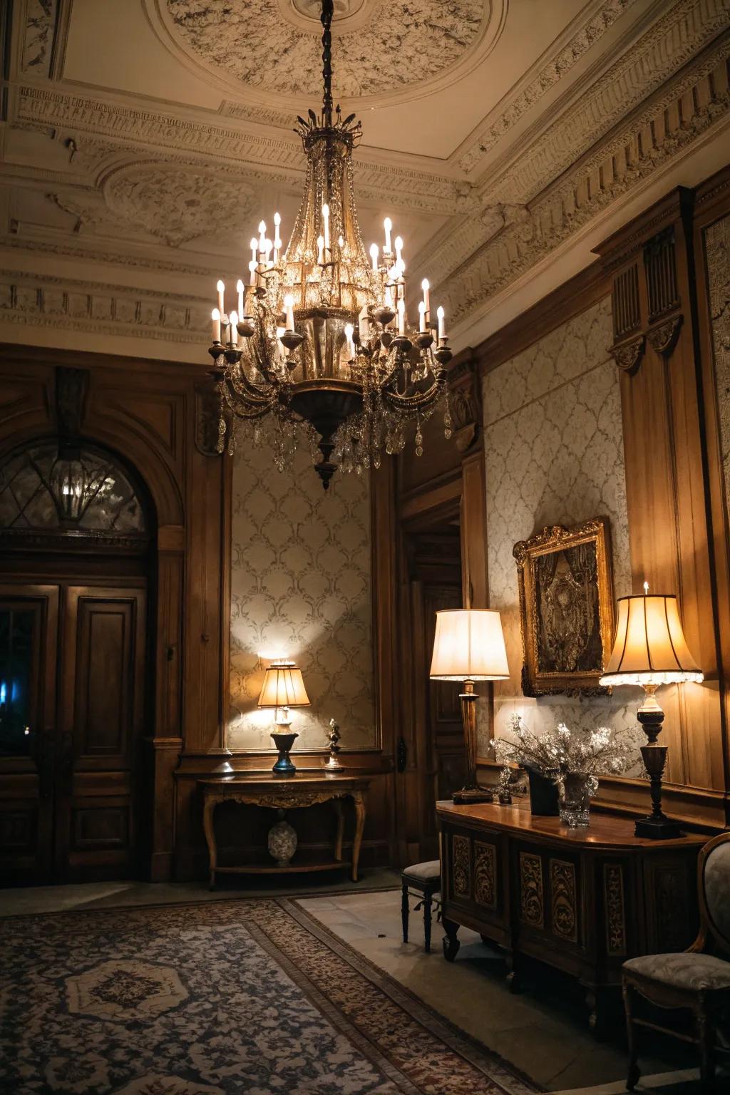 Distinctive lighting elements create an intimate and inviting atmosphere.