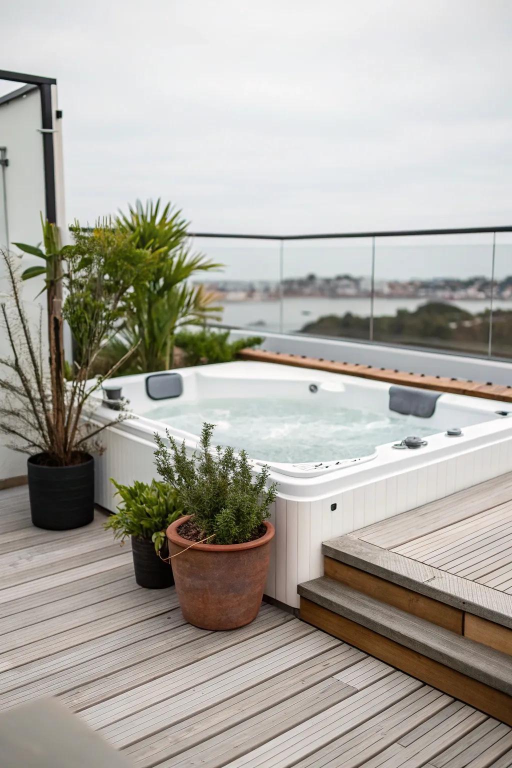 Elegance defined through a modern, understated hot tub deck.