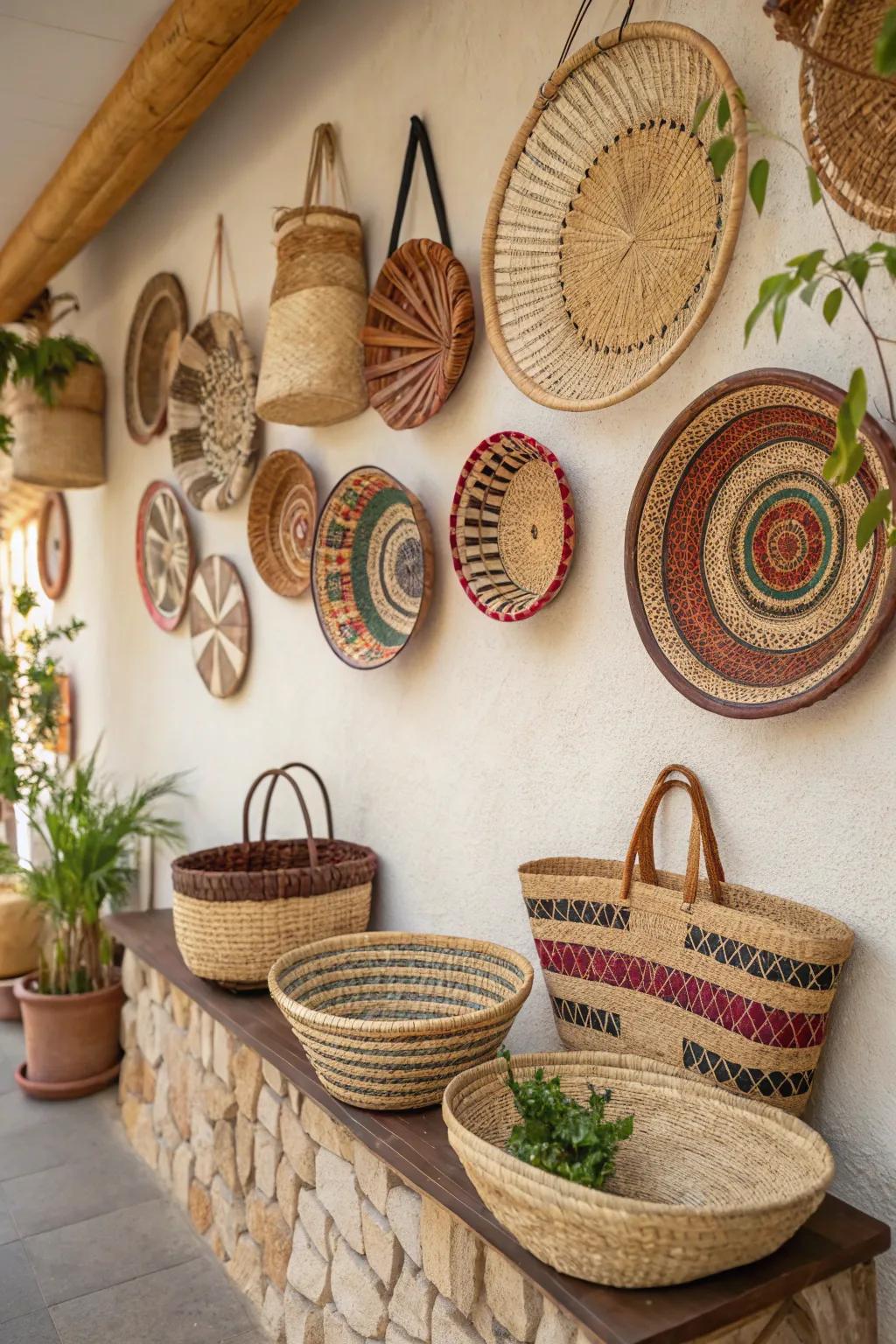 Baskets as partition craft enhance texture and captivation.