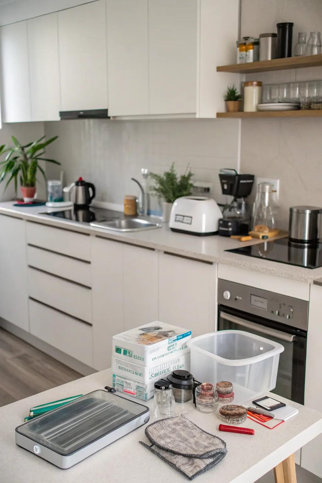 A culinary space devoid of clutter, emphasizing only the most essential items.