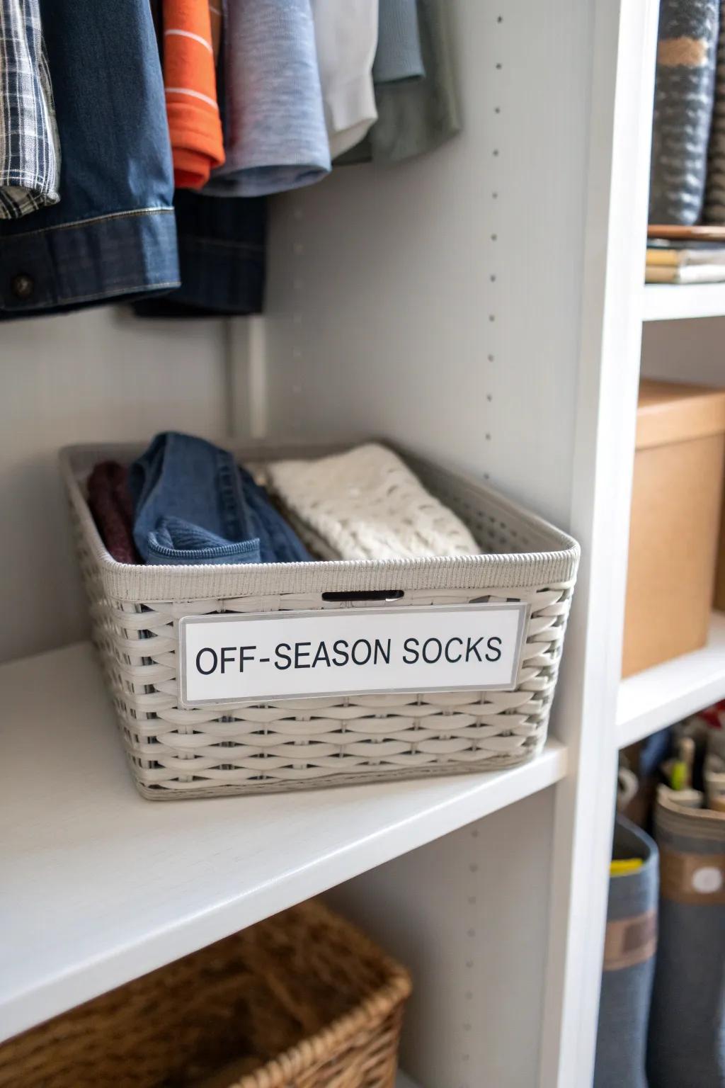 Optimize organization by rotating your sock collection seasonally.