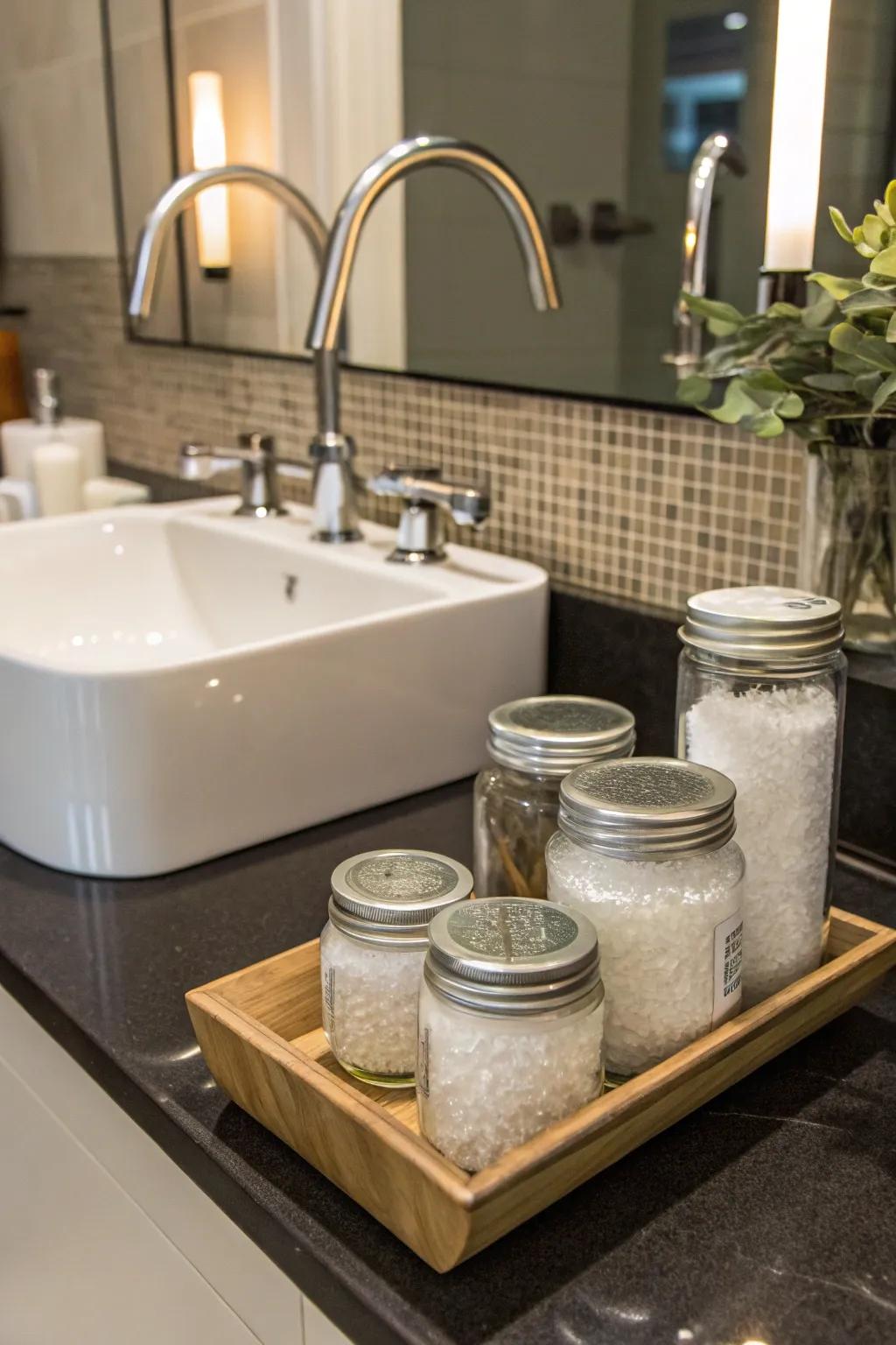 Chic lavatory surface with Revitalizing salt display