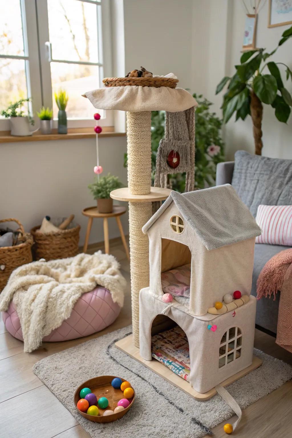 An interactive sanctuary tailored for playful cats.