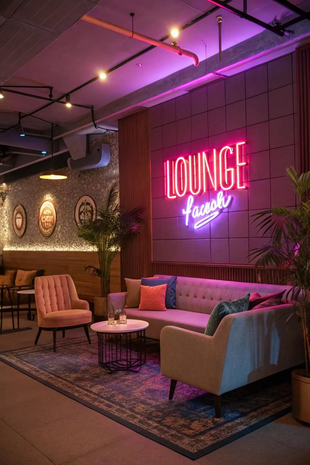 Cultivate a spirited atmosphere with neon signage.
