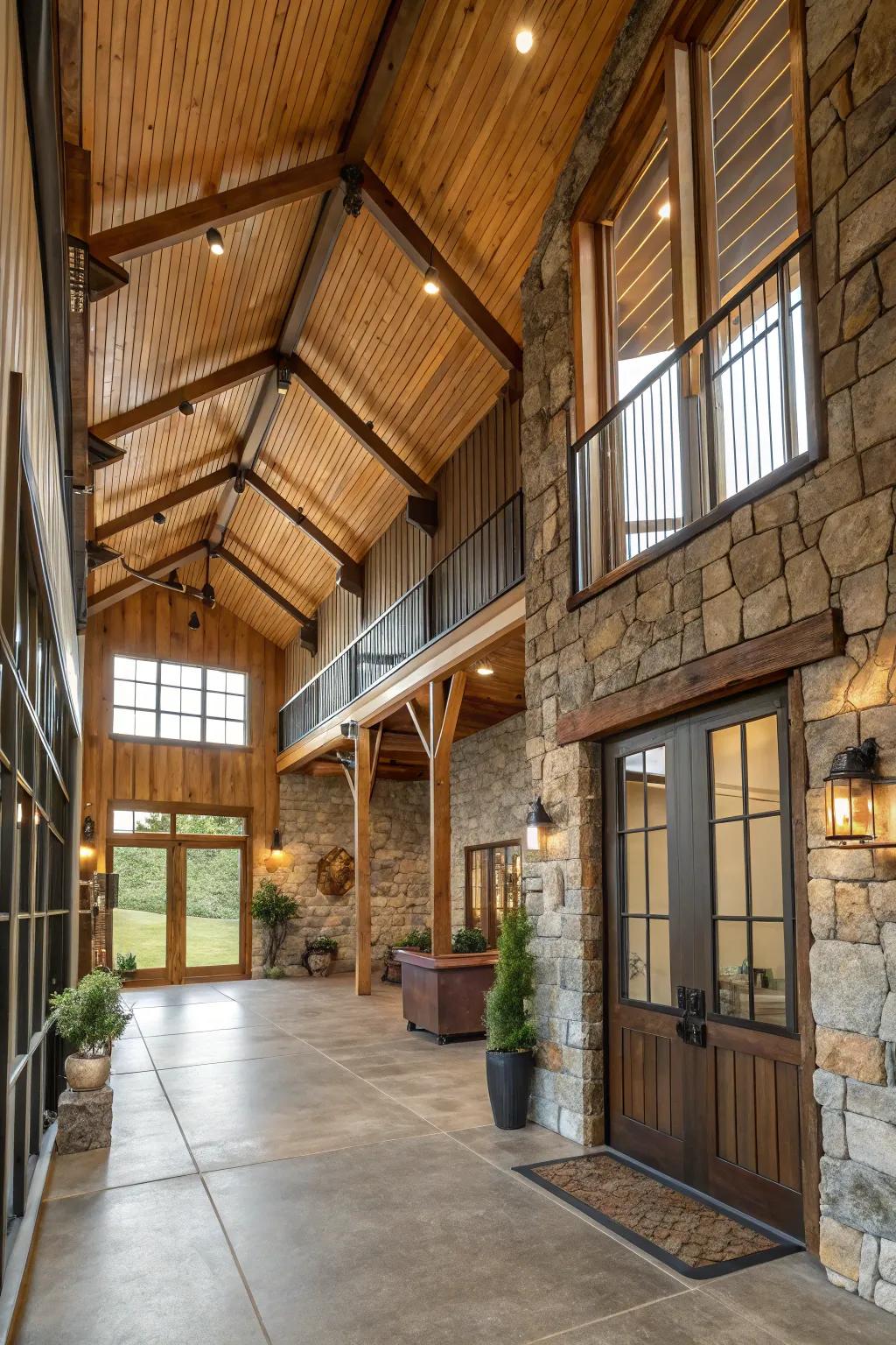 A combination of textures enhances depth in barndominium interiors.