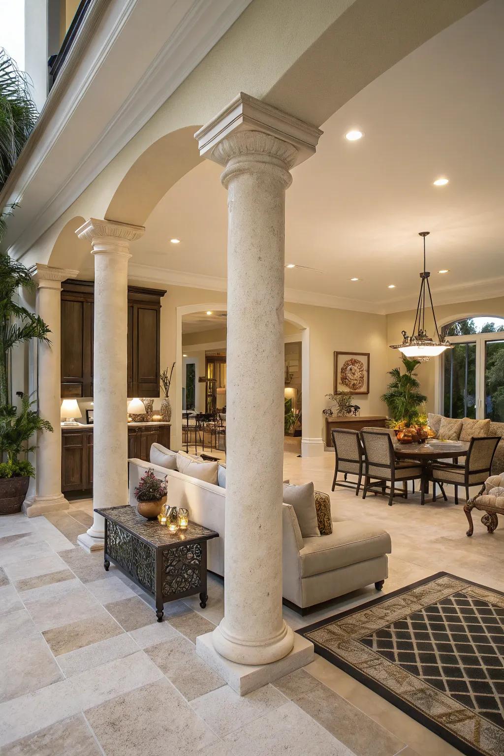 Columns exquisitely define the layout of accessible zones.