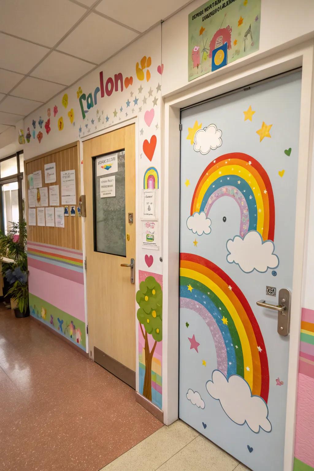 A kindergarten portal featuring nimbus and rainbows for an imaginative motif.