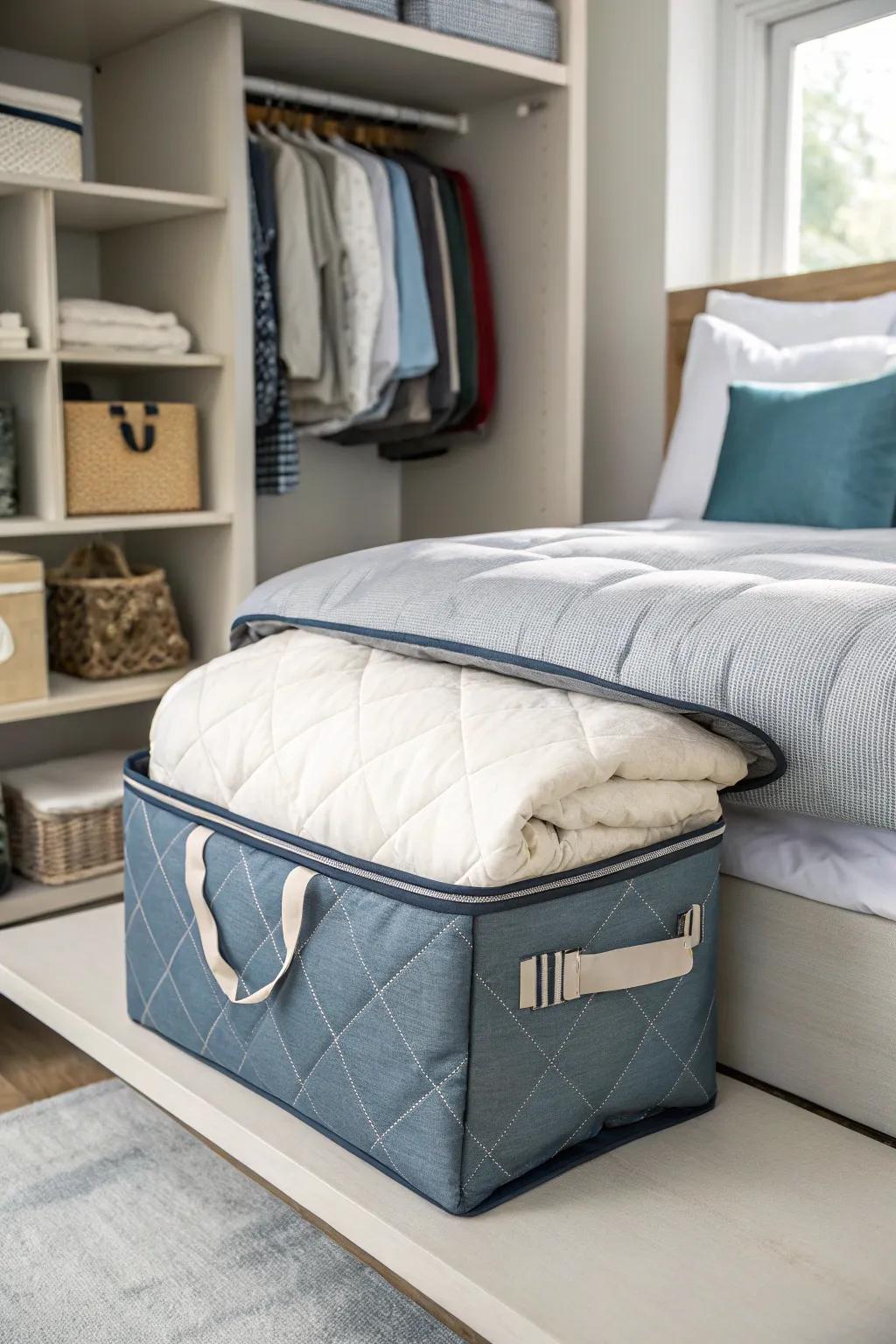Zip closures protect comforters from dust and moisture.