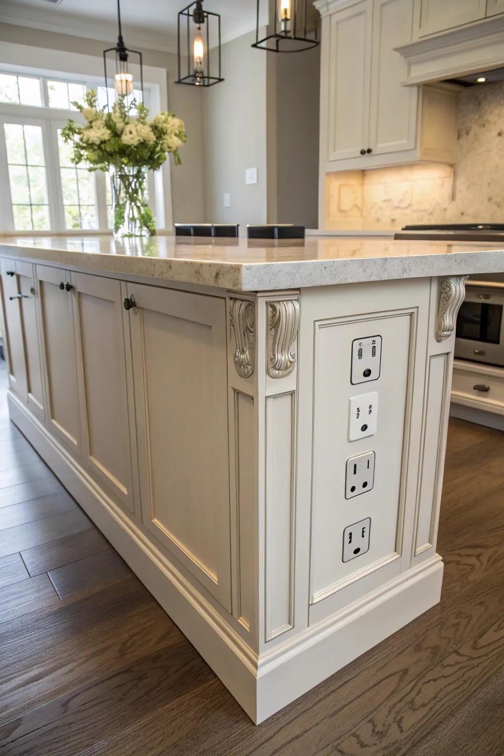 Below-surface outlets maintain surfaces that are both pristine and clear.
