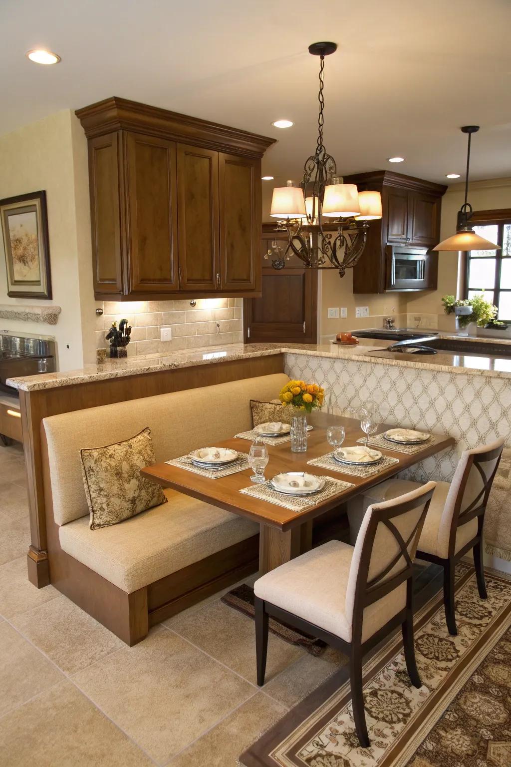 Banquette seating delivers a space-maximizing dining solution.