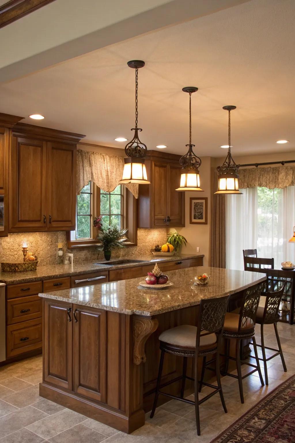 Illumination that enhances both the practicality and charm of the kitchen.