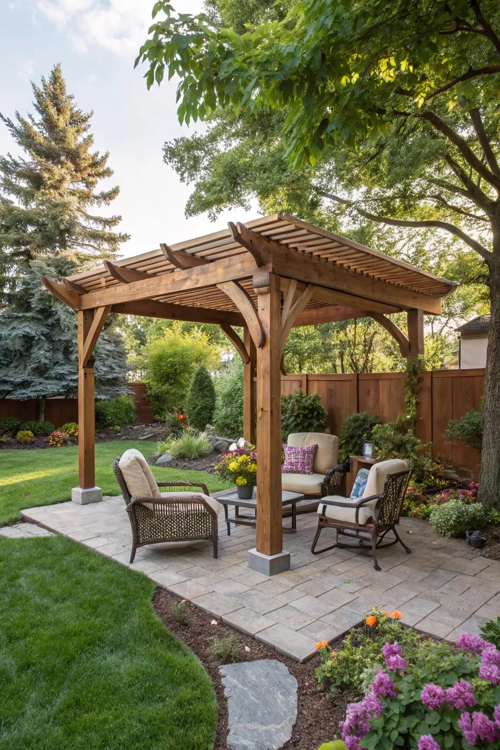 A timber pergola lends elegance and shade to your outdoor living space.