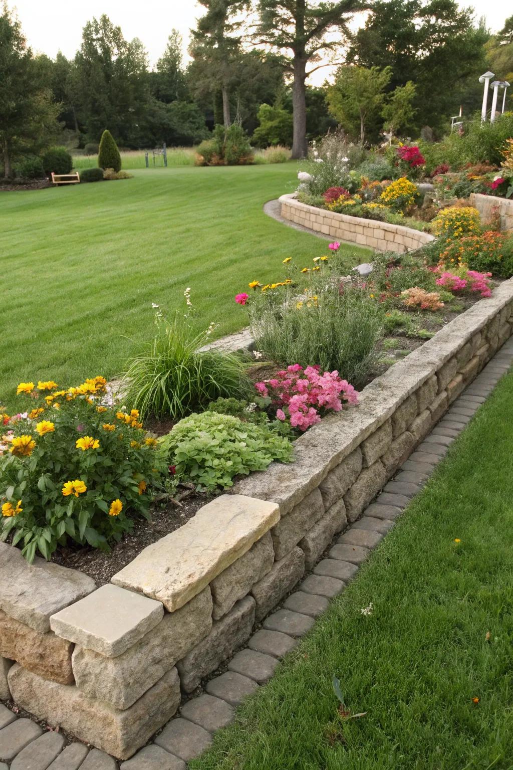 Stone edging delivers a polished look to garden beds.