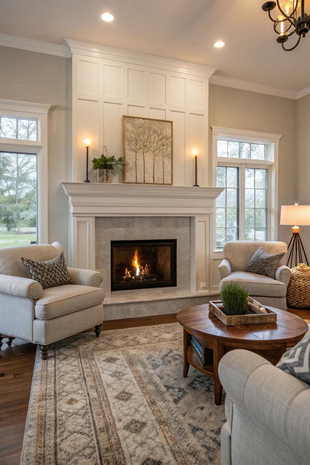 A hearth serving as a snug focal point.