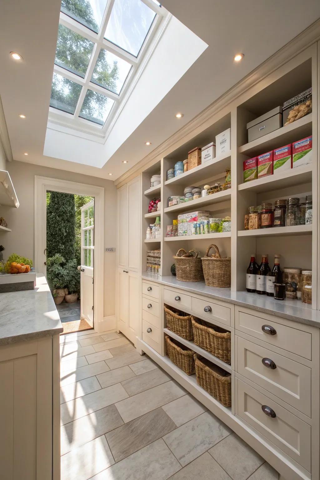 Suitable lighting transforms your pantry into a welcoming area.